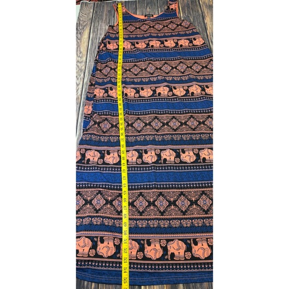 J for Justify Maxi Dress Women 1X Blue Orange Elephant Print Sleeveless Boho - Picture 3 of 9